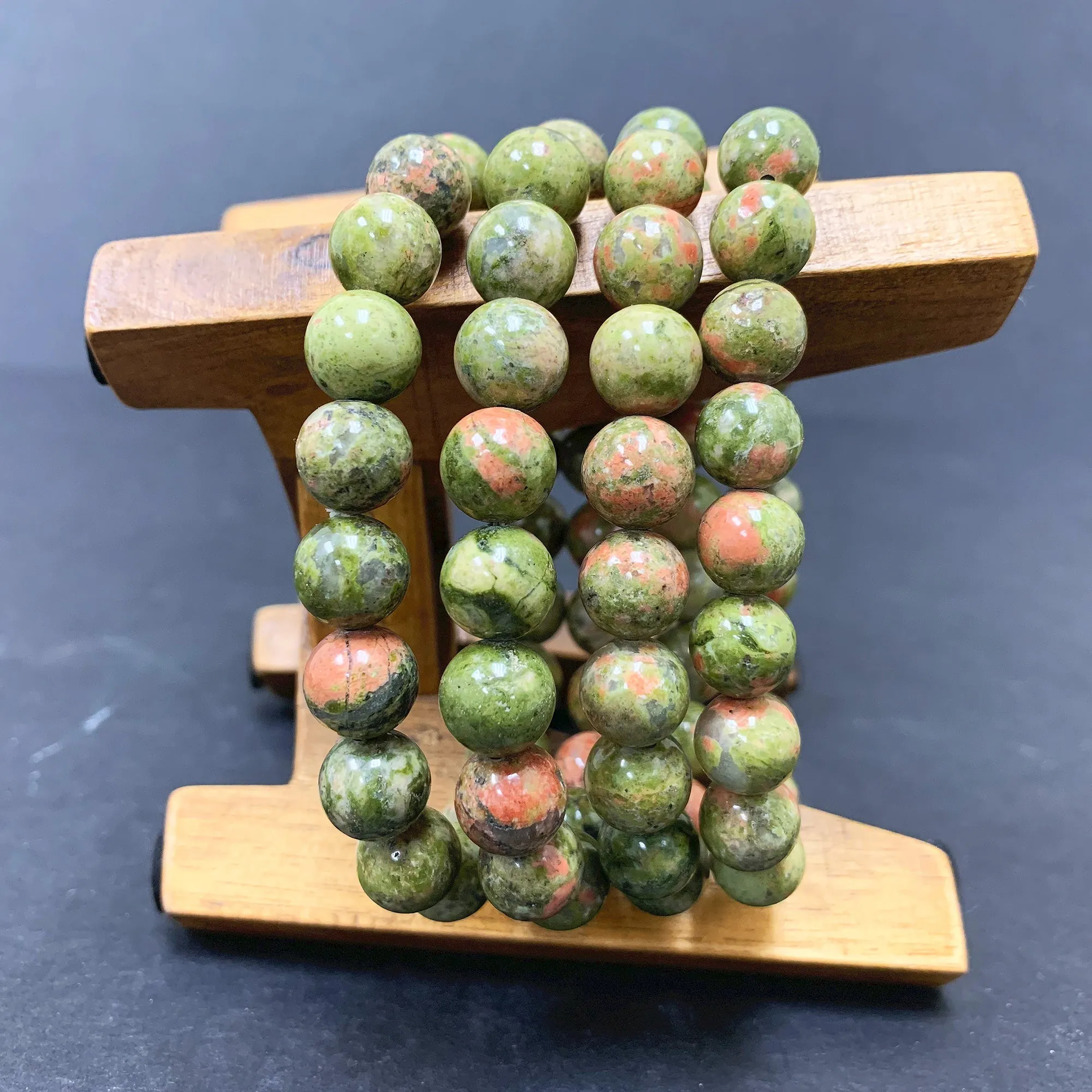 10mm Unakite Gemstone Unisex Handmade Stretch Bracelet