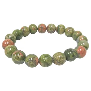 10mm Unakite Gemstone Unisex Handmade Stretch Bracelet