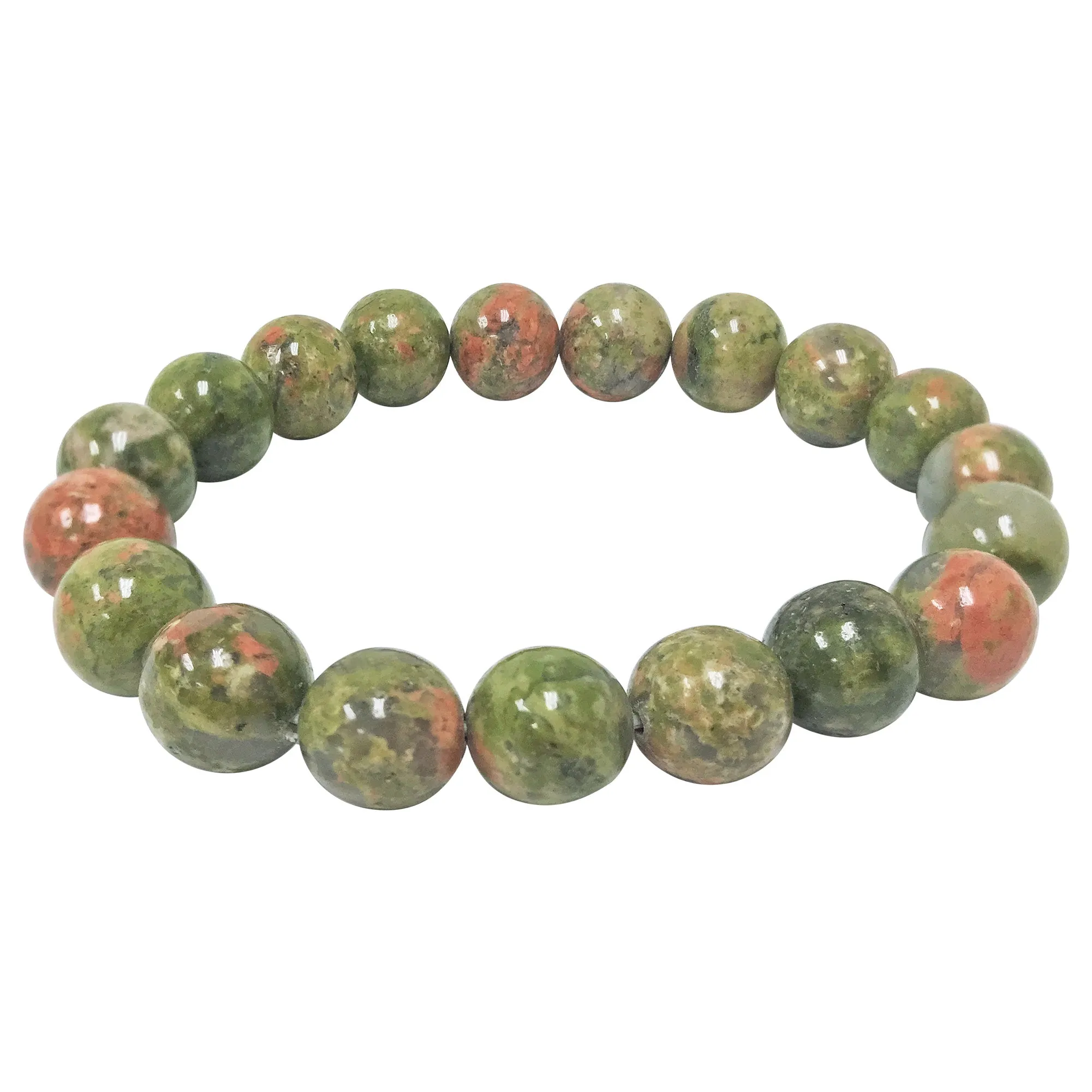 10mm Unakite Gemstone Unisex Handmade Stretch Bracelet