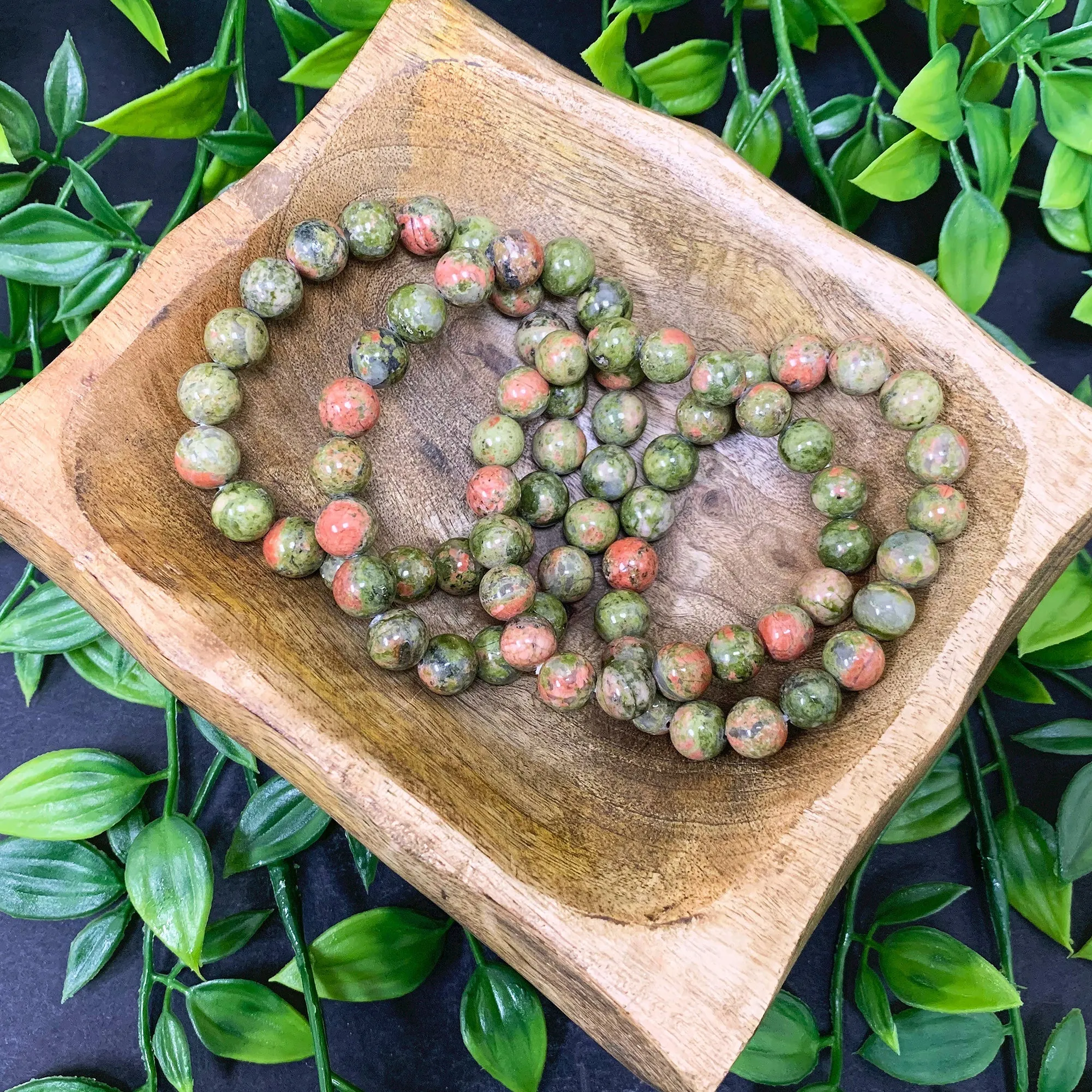 10mm Unakite Gemstone Unisex Handmade Stretch Bracelet