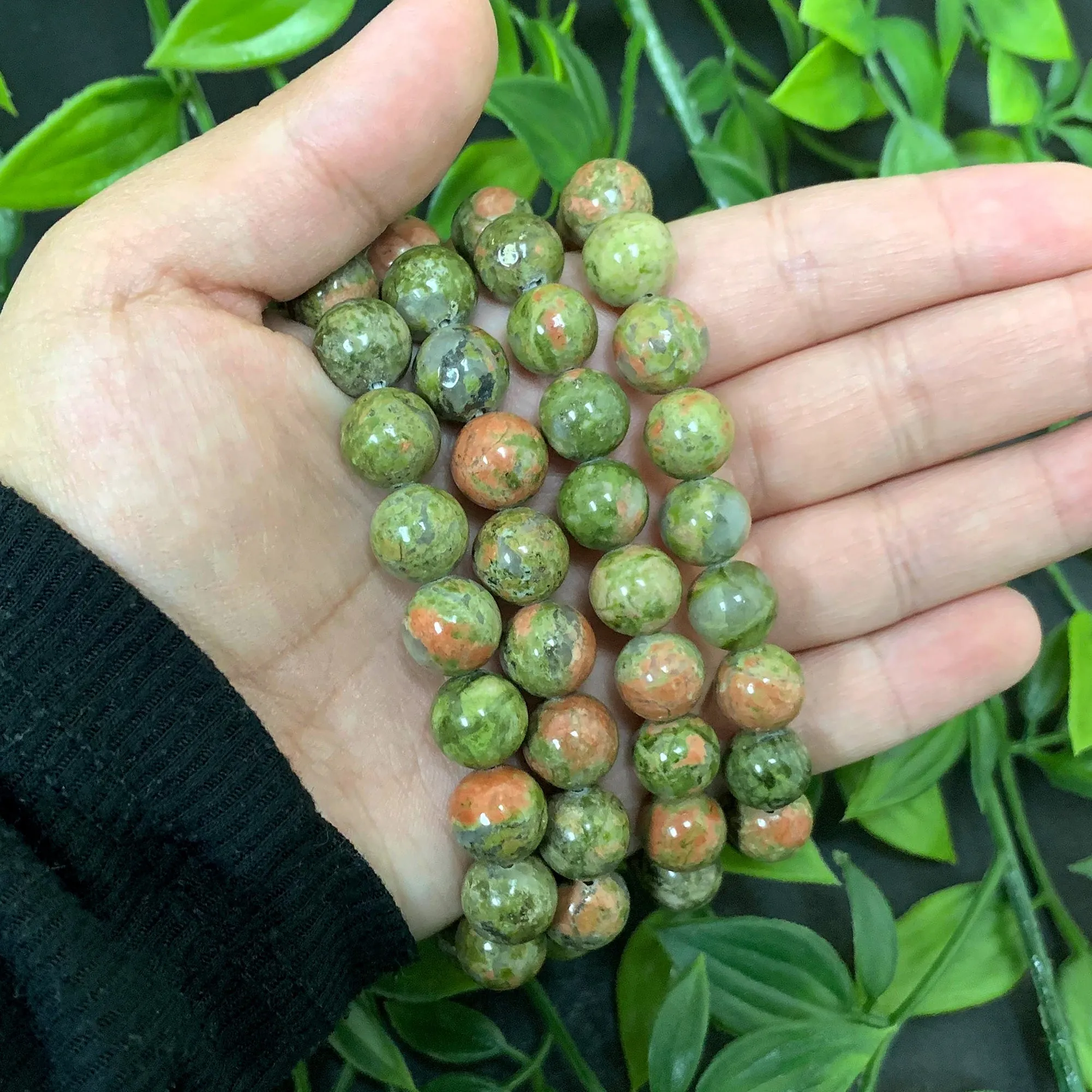 10mm Unakite Gemstone Unisex Handmade Stretch Bracelet