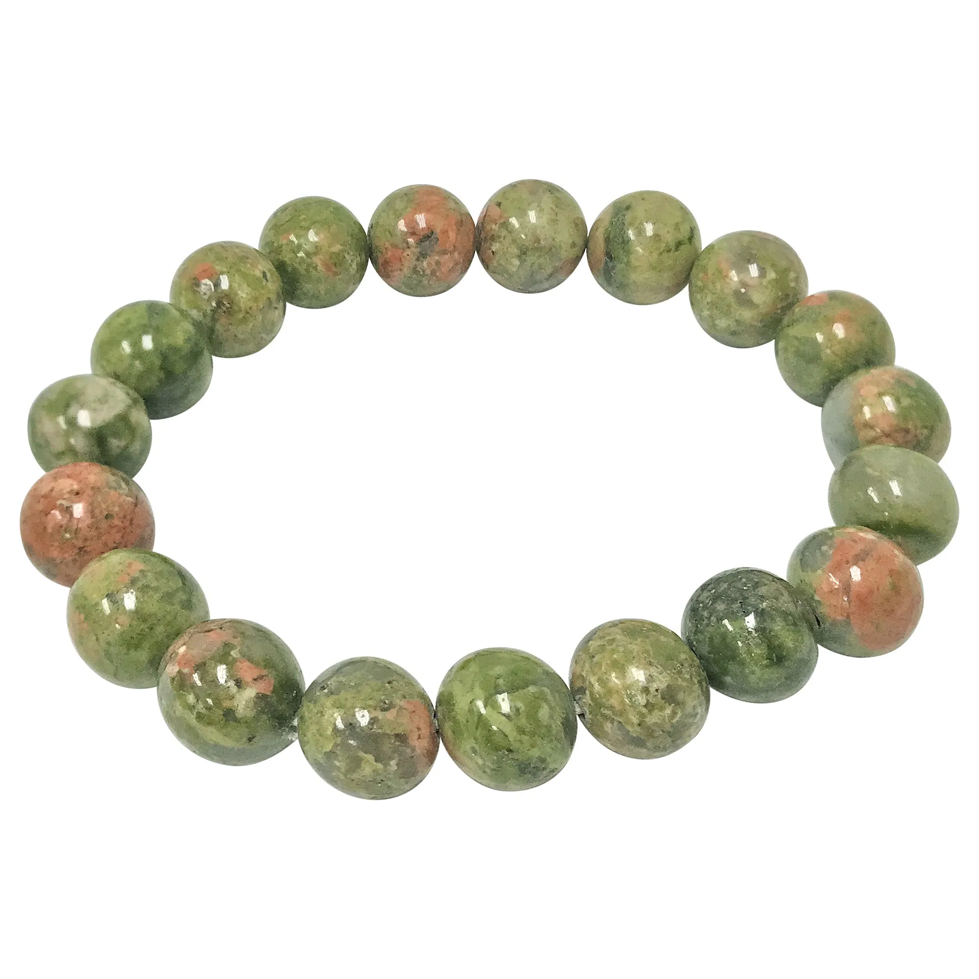 10mm Unakite Gemstone Unisex Handmade Stretch Bracelet
