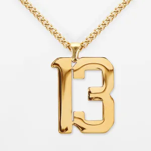 13 Number Pendant with Chain Necklace - Gold Plated Stainless Steel