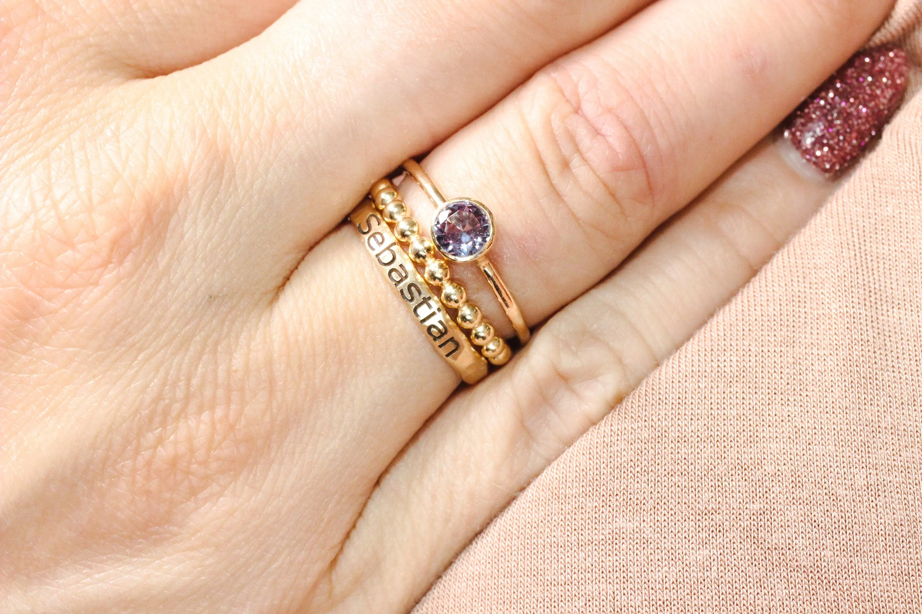 14K Gold Filled Gold Lab Alexandrite Stacking Ring