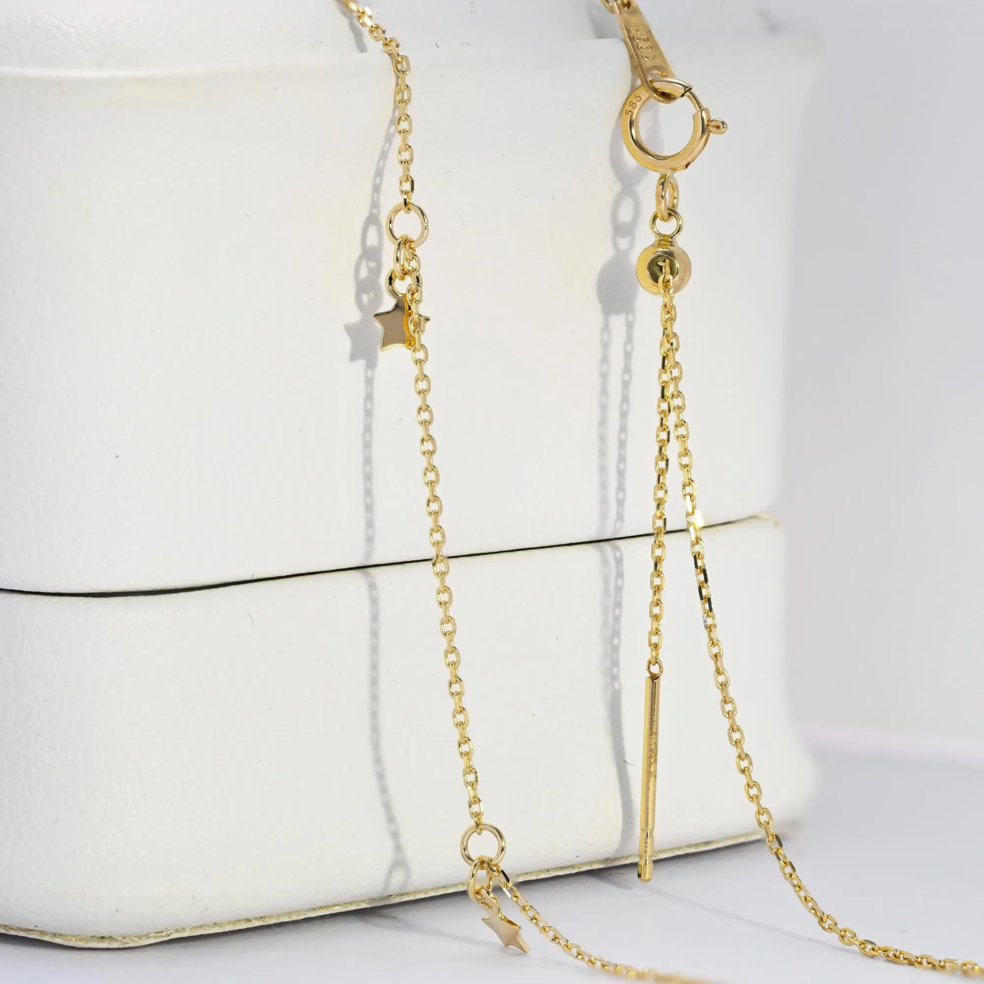14K Solid Gold Dainty Moon & Star Choker Necklace