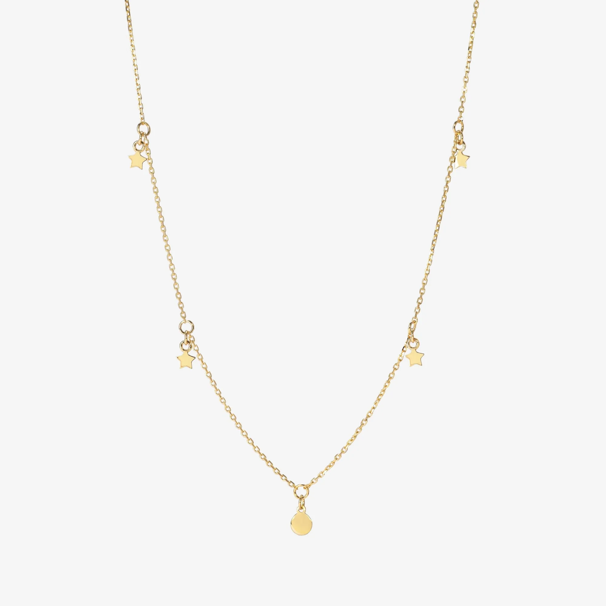 14K Solid Gold Dainty Moon & Star Choker Necklace