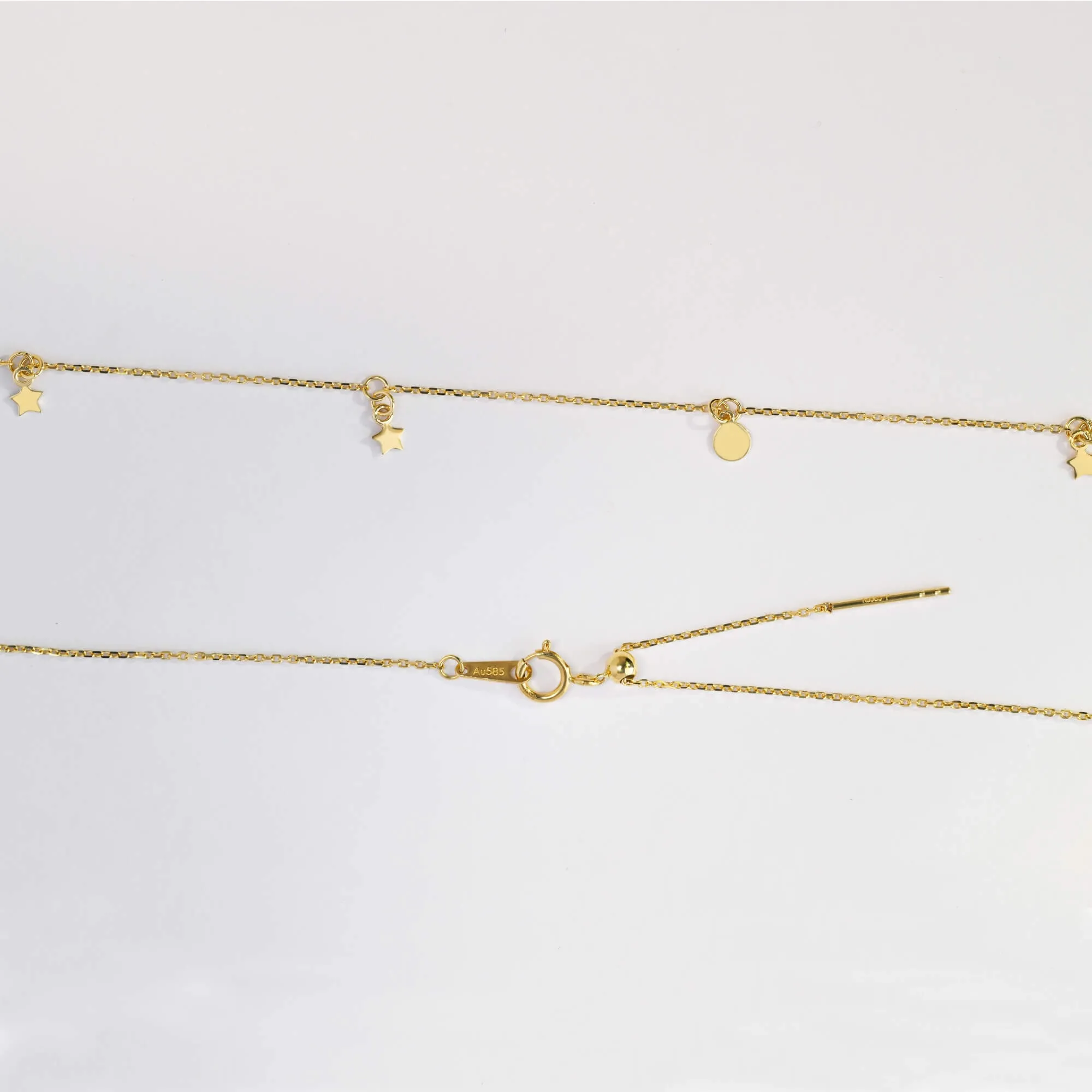 14K Solid Gold Dainty Moon & Star Choker Necklace