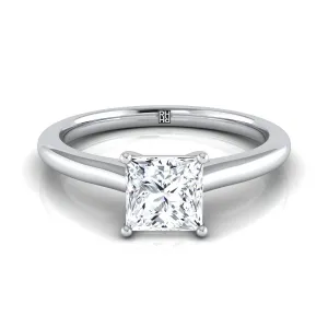 14K White Gold Princess Cut  Pinched Comfort Fit Claw Prong Solitaire Engagement Ring