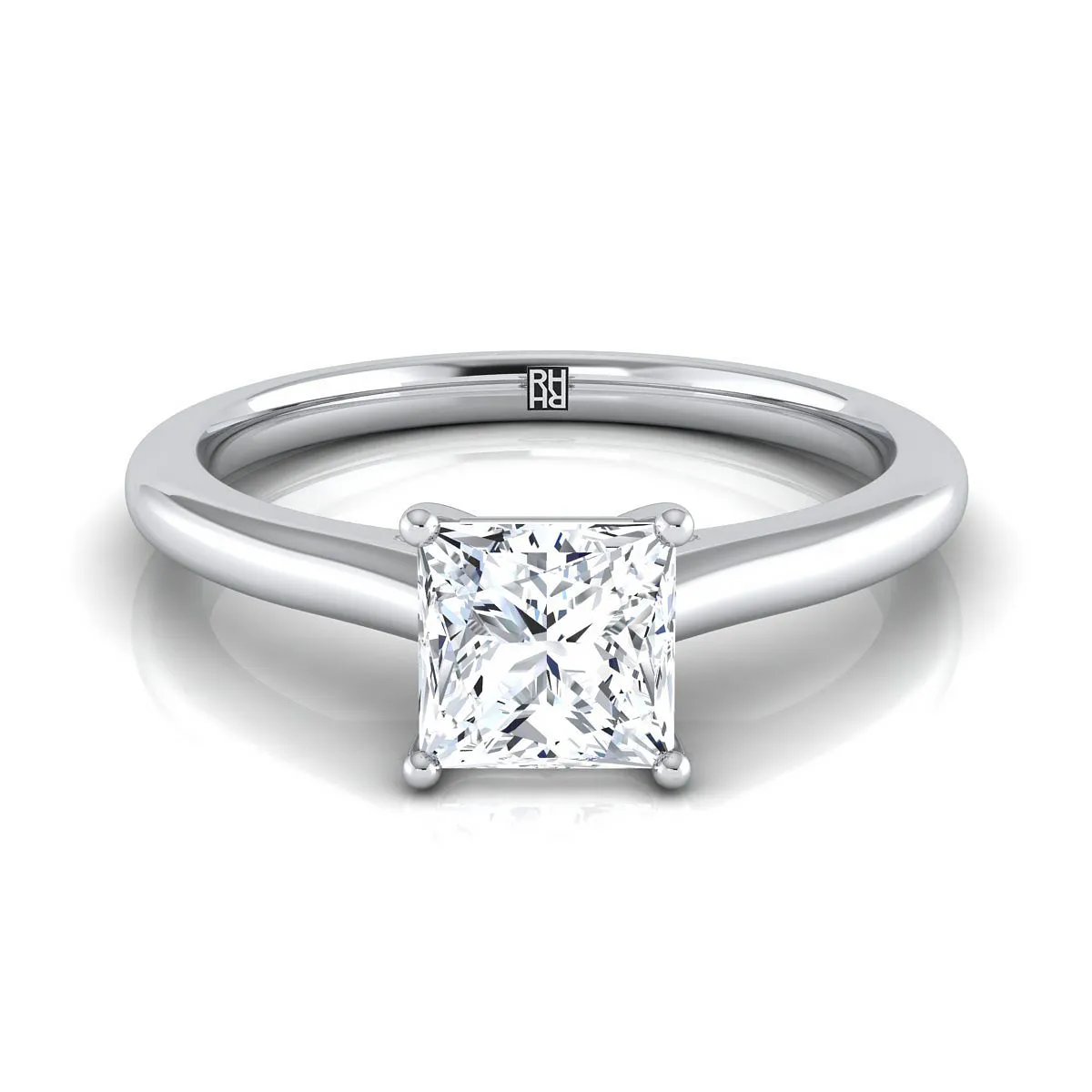 14K White Gold Princess Cut  Pinched Comfort Fit Claw Prong Solitaire Engagement Ring