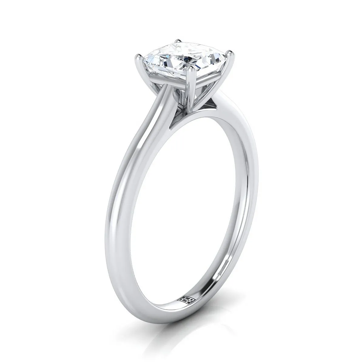 14K White Gold Princess Cut  Pinched Comfort Fit Claw Prong Solitaire Engagement Ring