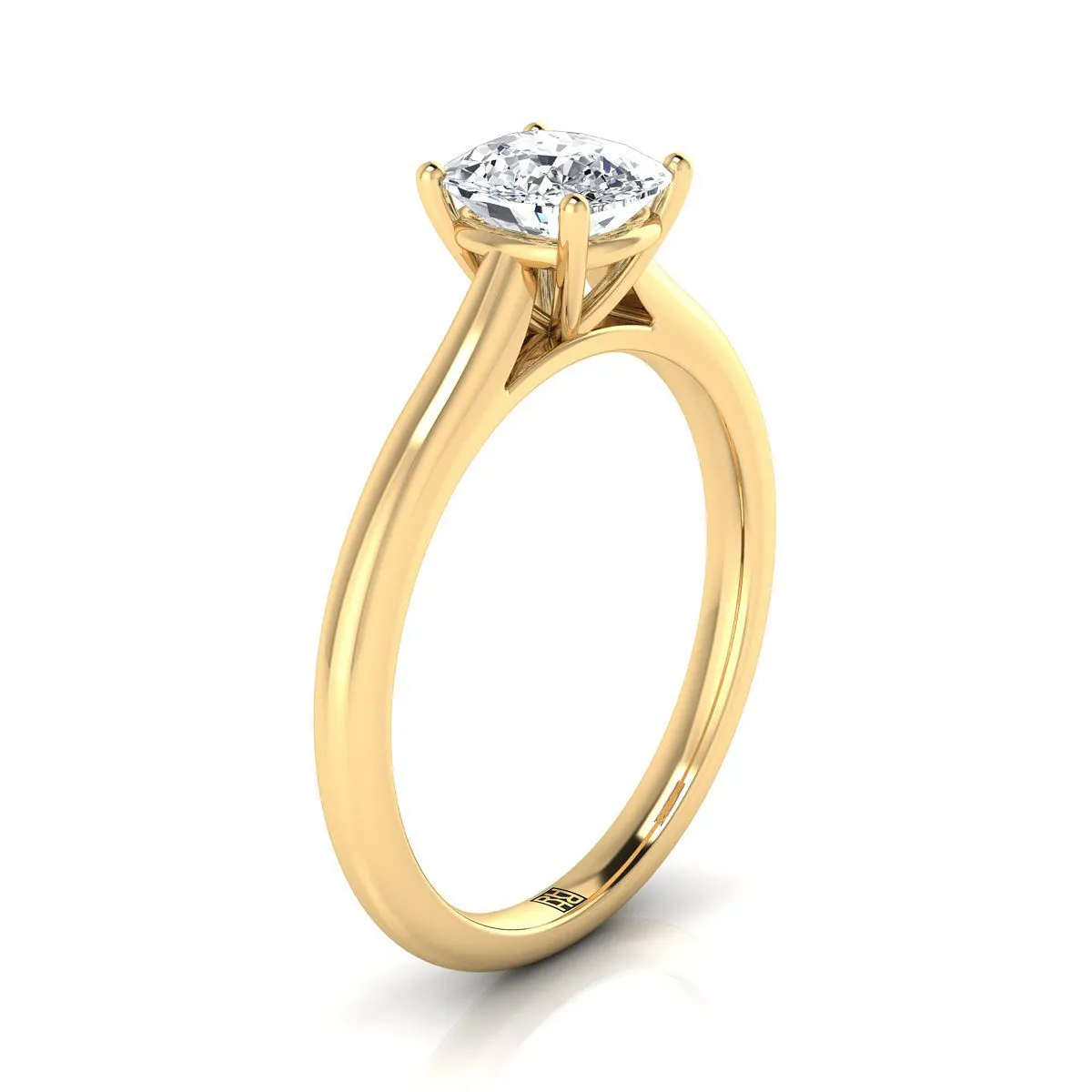 14K Yellow Gold Cushion  Pinched Comfort Fit Claw Prong Solitaire Engagement Ring
