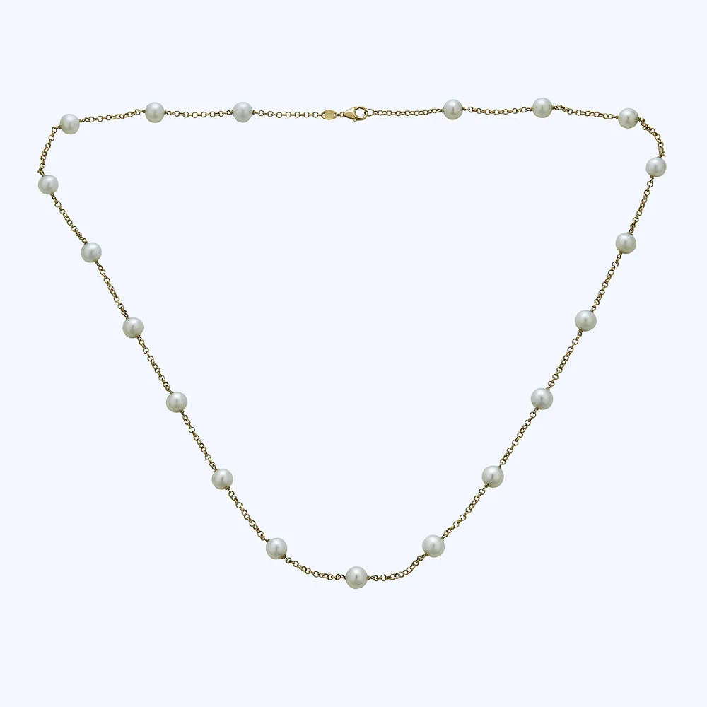14K Yellow Gold Pearl Station Necklace