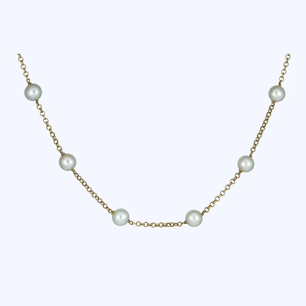 14K Yellow Gold Pearl Station Necklace