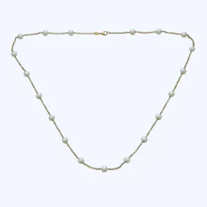 14K Yellow Gold Pearl Station Necklace