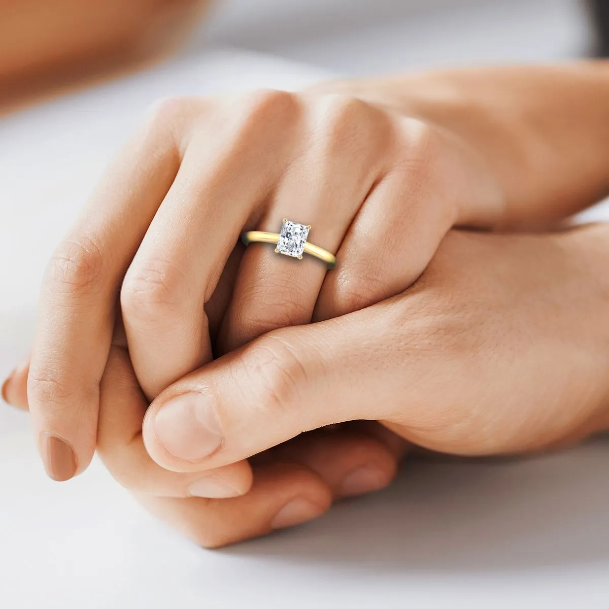 14K Yellow Gold Radiant Cut Center  Pinched Comfort Fit Claw Prong Solitaire Engagement Ring