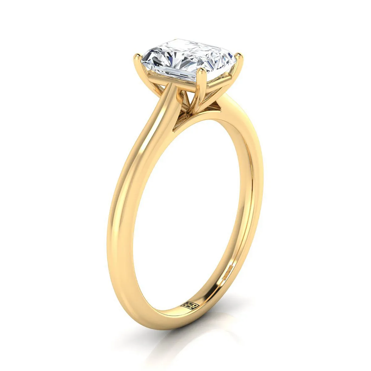14K Yellow Gold Radiant Cut Center  Pinched Comfort Fit Claw Prong Solitaire Engagement Ring