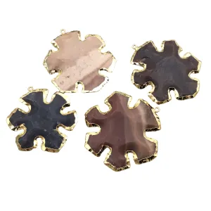 1.5-2" Gold Finish Daisy Flower Shape Electroplated Mixed Jasper Pendant EJ005S - ~ 40mm-50mm Long - Sold Individually, Randomly Chosen