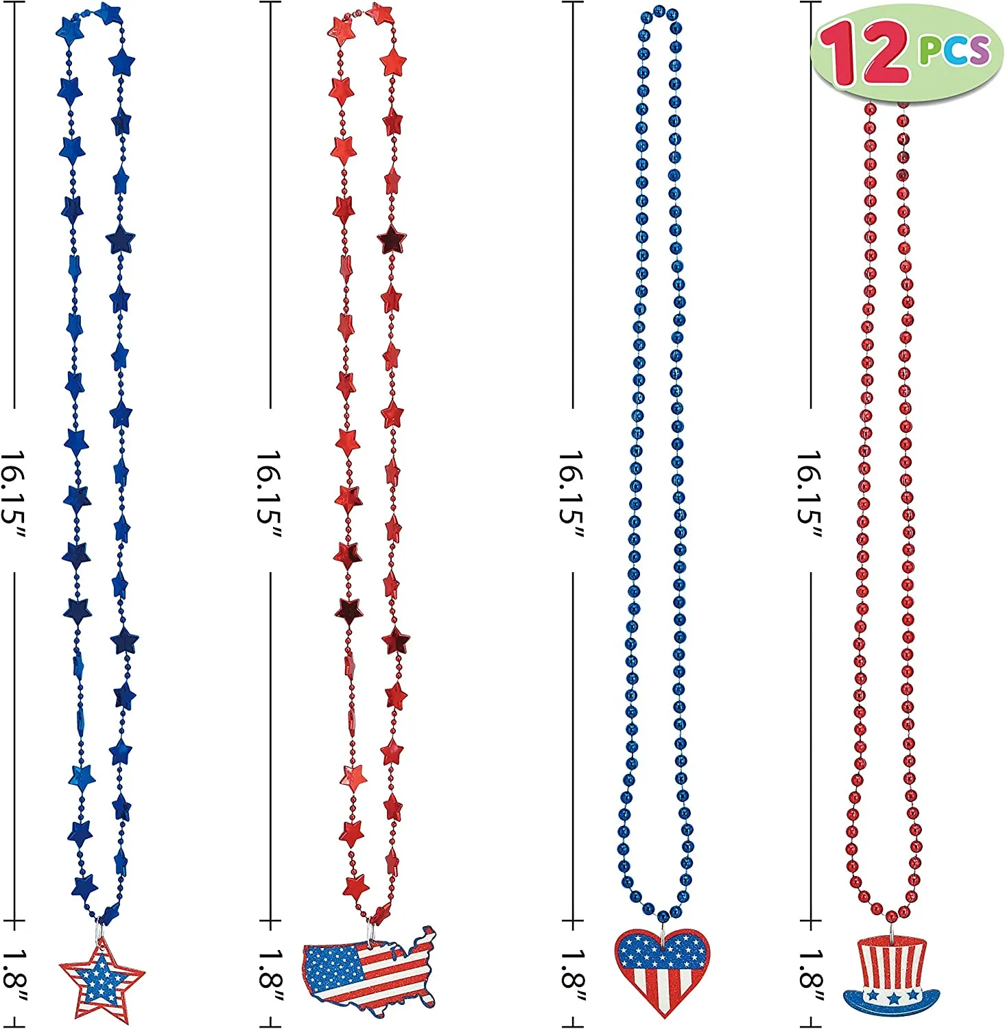 16.5in 4th of July Necklaces, 12 Pcs