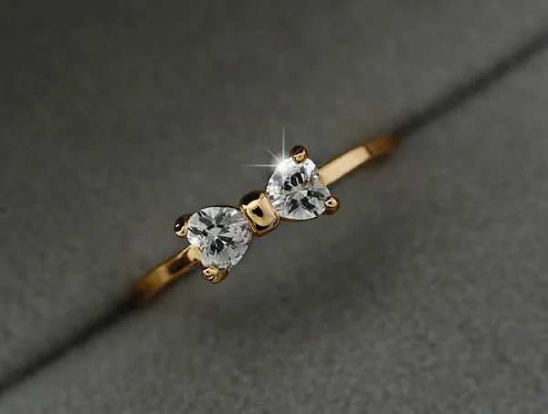 17KM Jewelry | Crystal Rings Gold Color Bow Ring - Wedding Engagement Cubic Zirconia Rings For Women.