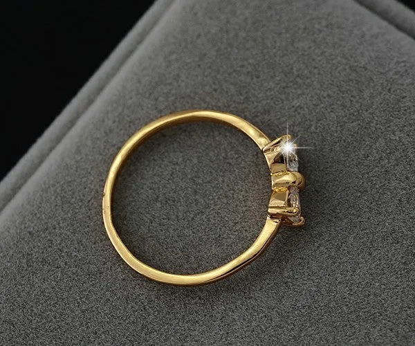 17KM Jewelry | Crystal Rings Gold Color Bow Ring - Wedding Engagement Cubic Zirconia Rings For Women.
