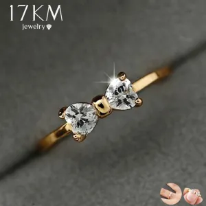 17KM Jewelry | Crystal Rings Gold Color Bow Ring - Wedding Engagement Cubic Zirconia Rings For Women.