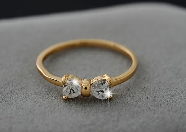 17KM Jewelry | Crystal Rings Gold Color Bow Ring - Wedding Engagement Cubic Zirconia Rings For Women.