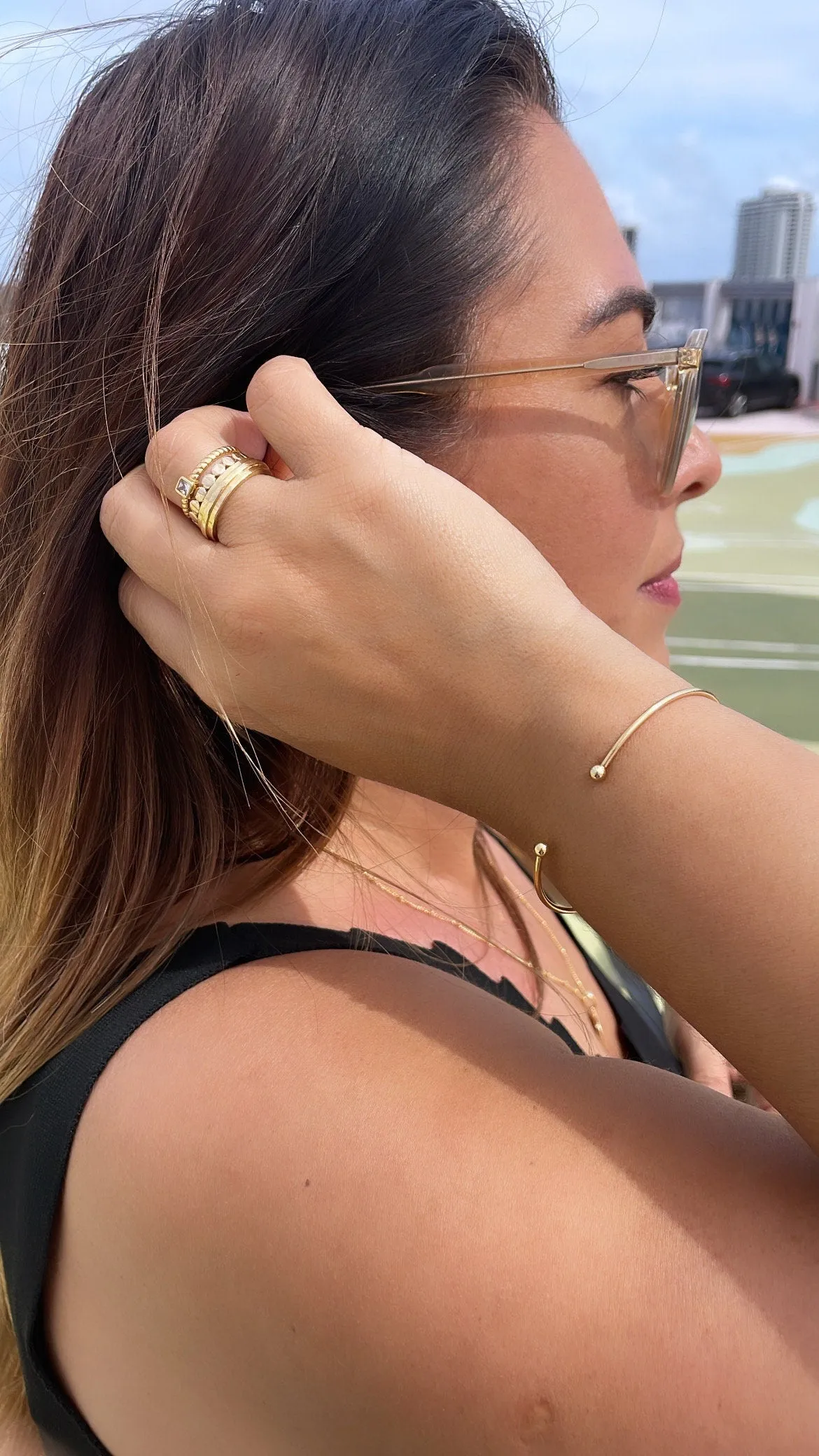 18k Gold Filled Plain Dainty Cuff Bracelet With Tiny Balls as Ends