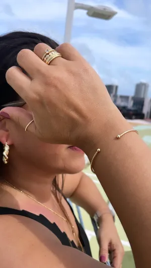 18k Gold Filled Plain Dainty Cuff Bracelet With Tiny Balls as Ends