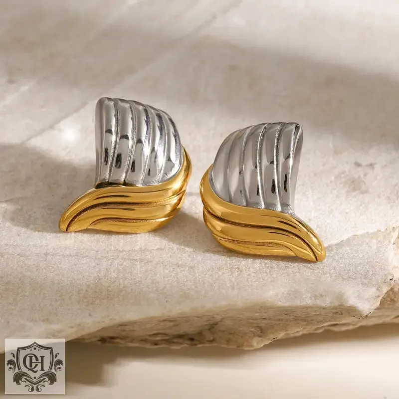 18K gold trendy unique thread wave shape earrings