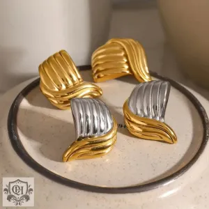 18K gold trendy unique thread wave shape earrings