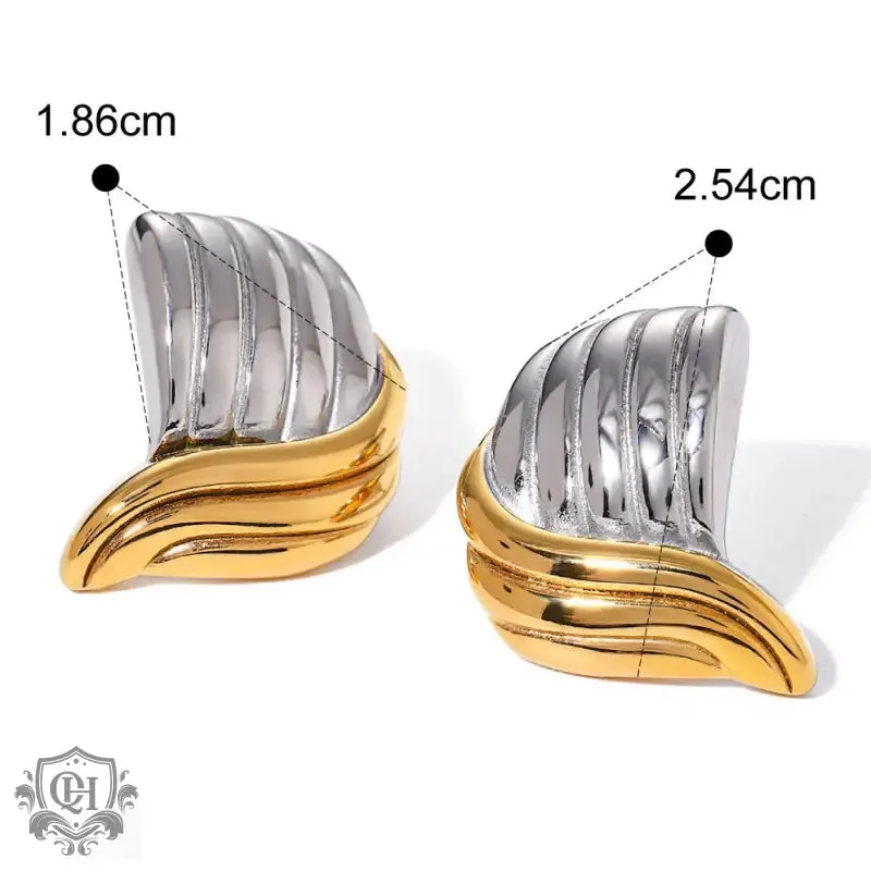 18K gold trendy unique thread wave shape earrings
