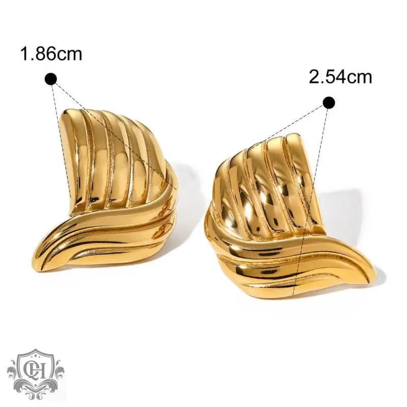 18K gold trendy unique thread wave shape earrings