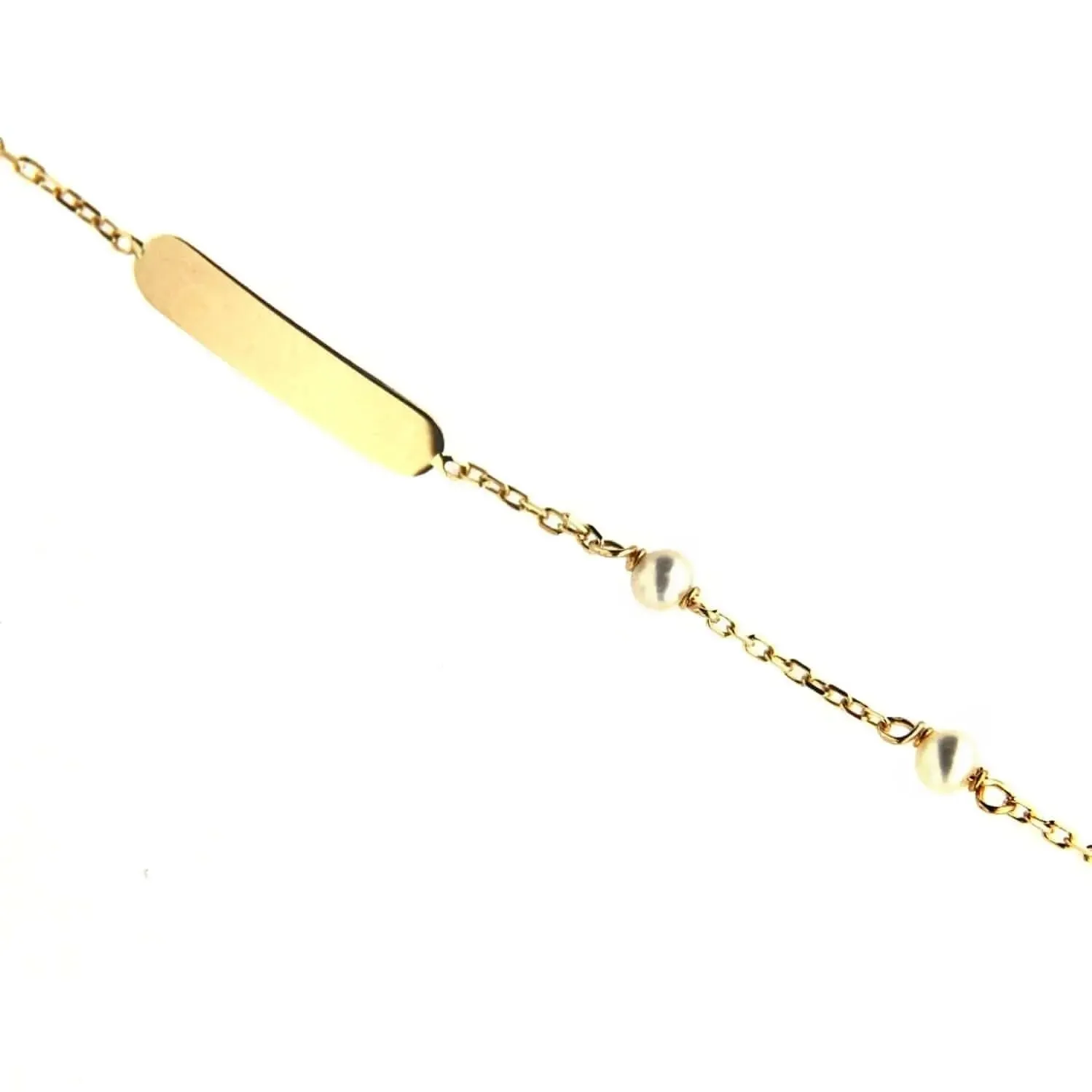 18K Solid Yellow Gold Two Cultivated Pearls ID Bracelet