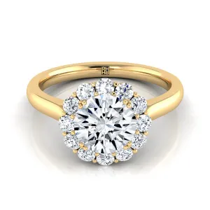 18K Yellow Gold Round Brilliant Diamond Floral Halo Engagement Ring -1/3ctw