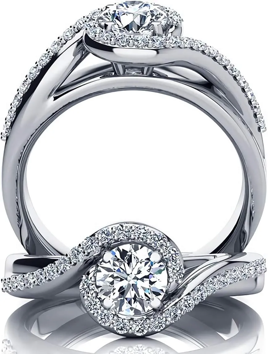 1CT Round Cut Moissanite Engagement Rings for Women for Women Platinum Plated Silver