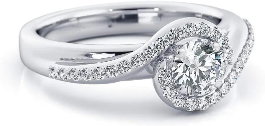 1CT Round Cut Moissanite Engagement Rings for Women for Women Platinum Plated Silver