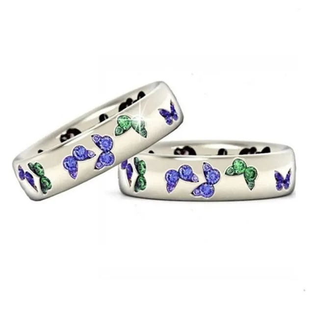 2021 Fashion Creative Butterfly Colorful Wedding Rings For Women Elegant Multicolor Zircon Glamour Ring Jewelry Girl Gift Bijoux