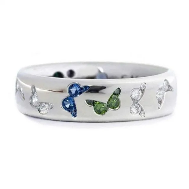 2021 Fashion Creative Butterfly Colorful Wedding Rings For Women Elegant Multicolor Zircon Glamour Ring Jewelry Girl Gift Bijoux