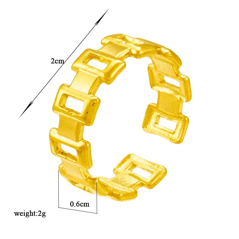 316L Stainless Steel Geometric Openwork Square Ring For Women