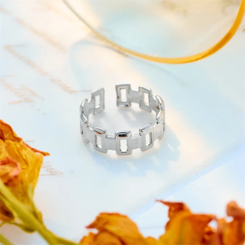 316L Stainless Steel Geometric Openwork Square Ring For Women