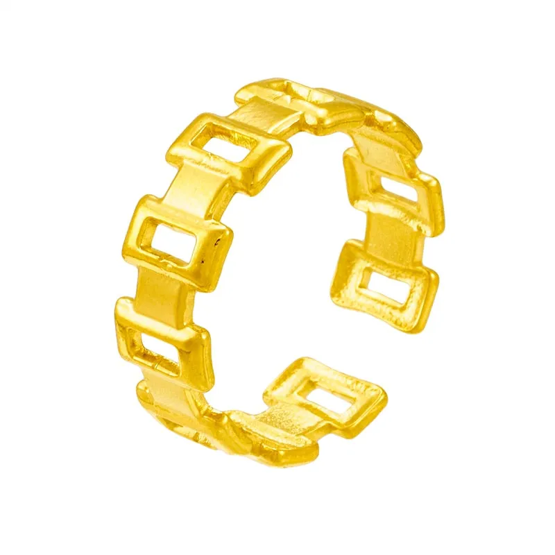 316L Stainless Steel Geometric Openwork Square Ring For Women