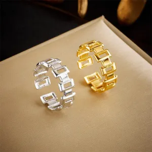 316L Stainless Steel Geometric Openwork Square Ring For Women