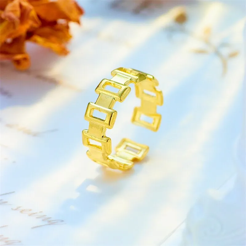 316L Stainless Steel Geometric Openwork Square Ring For Women