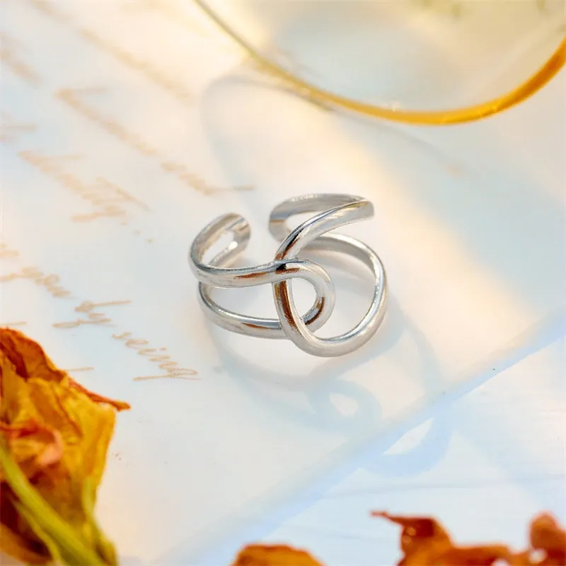 316L Stainless Steel Geometric Twist Open Ring For Women