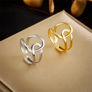 316L Stainless Steel Geometric Twist Open Ring For Women