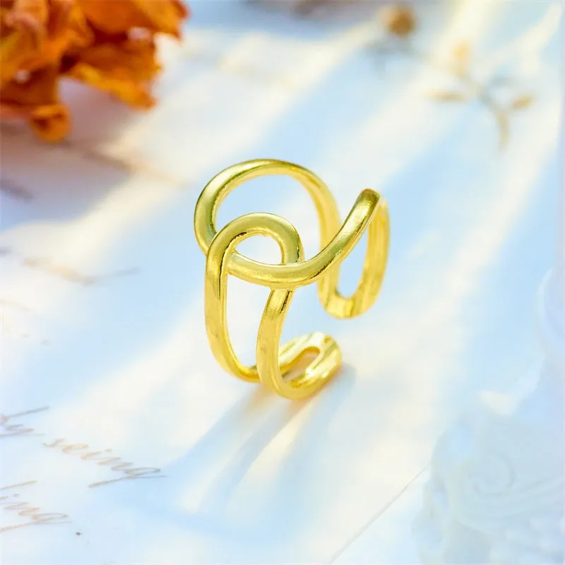 316L Stainless Steel Geometric Twist Open Ring For Women