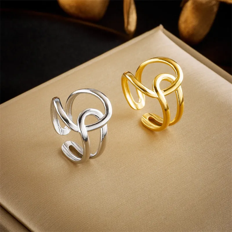 316L Stainless Steel Geometric Twist Open Ring For Women