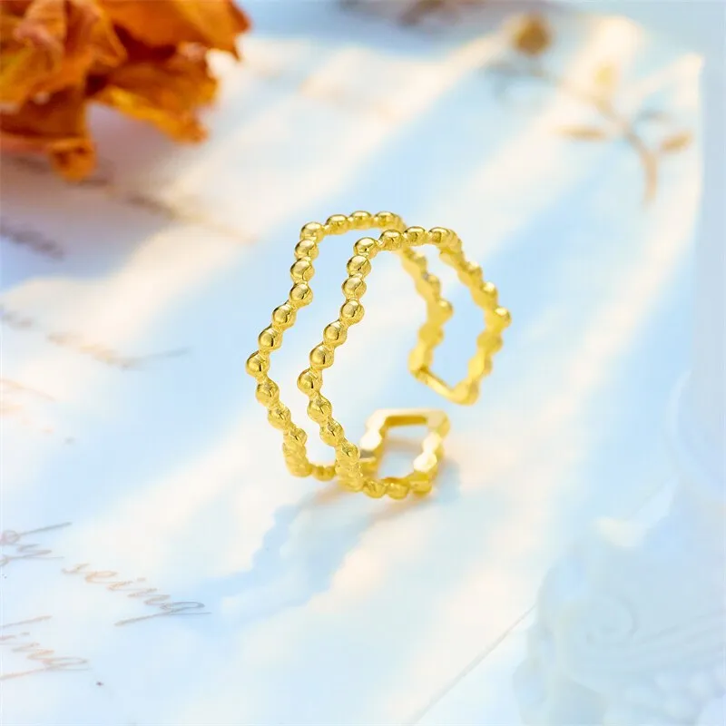 316L Stainless Steel Gold Silver Color Polygon Open Ring For Women