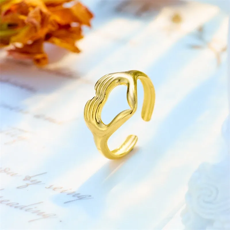 316L Stainless Steel Hands Crossed Heart Ring For Women