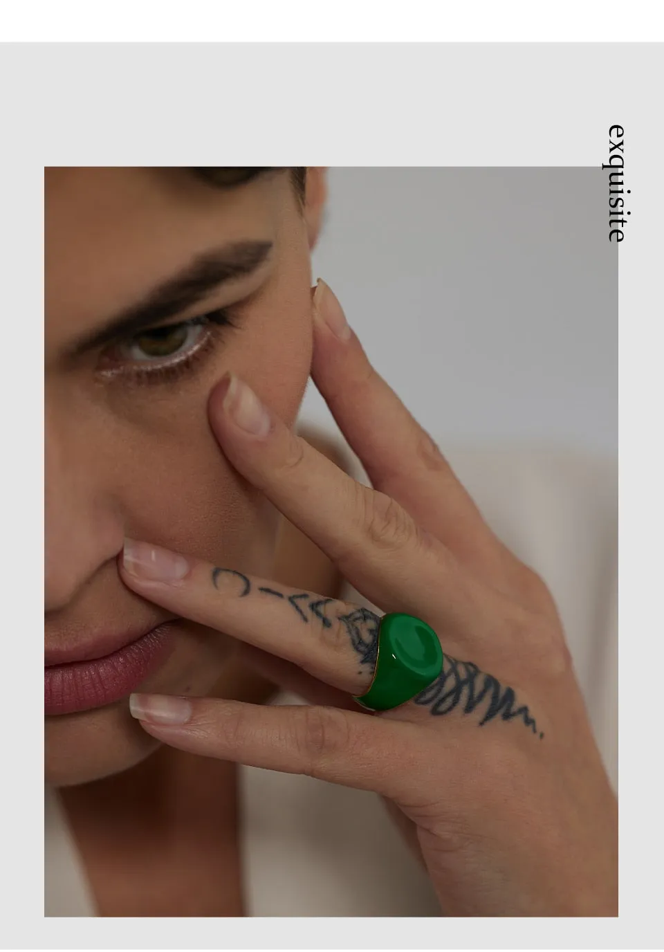 316L Stainless Steel Jewelry Trendy Green Enamel Ring